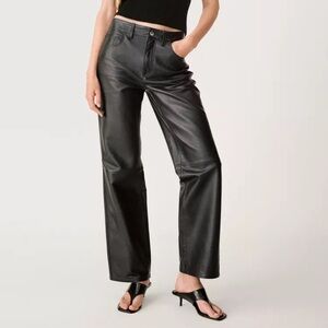 Zara Wide Leg Straight Leather Pants Black Size 6